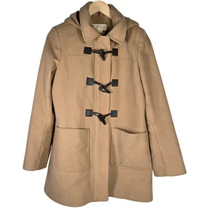 MICHAEL Michael Kors Tan Wool Blend Hooded Duffle Coat Toggle‎ Closure Size 10 thumbnail 1
