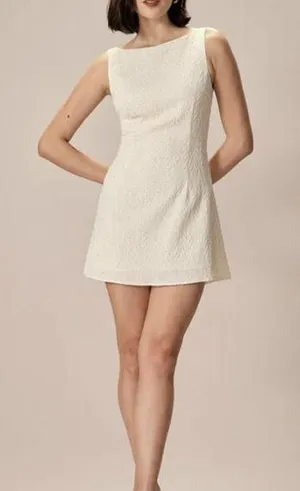 RIHOAS The Beige Boat Neck Textured Mini Dress 22 thumbnail 1