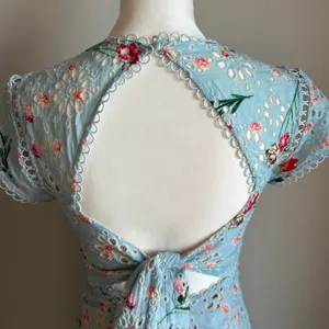 Aijek Revolve Eyelet Blue Floral Peplum Preppy Mini Skater Dress Size Small thumbnail 5