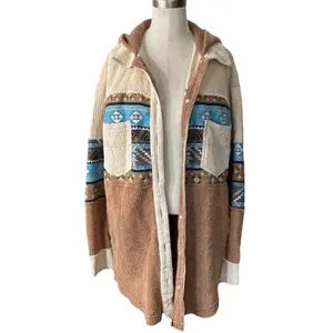 Sterling & Stitch Womens S Corduroy Shacket Southwestern Patchwork Jacket Boho thumbnail 6