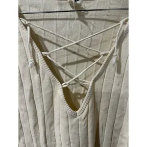 We The Free Cream Ribbed Knit Lace Up V Neck Long Sleeve Top Sz S W thumbnail 3