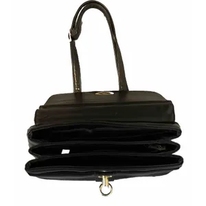 HATO HASI Black Leather Crossbody Bag 3 Compartment Gold Hardware Medium Purse thumbnail 3