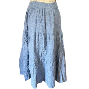 Matty M Three Tiered Blue Midi Linen Blend Skirt Size Extra Small thumbnail 2
