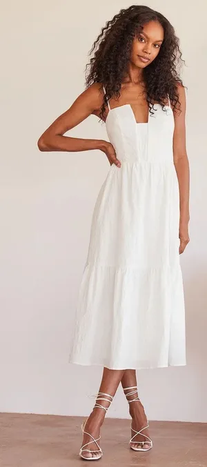 Lulus Simplicity and Sweetness White Sleeveless Tiered Midi Dress Weekend Size M thumbnail 1