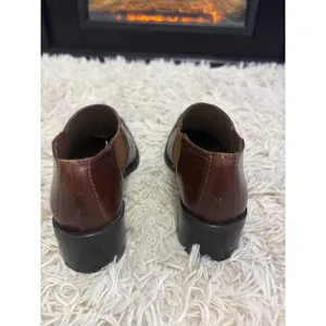 Nicole Brown Leather Ankle Boots Chelsea Style Block Heel Western Stitch‎ Sz 6 thumbnail 4