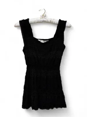 Y2K Max Studio Women’s Black Lace Tiered Ruffle Sleeveless Babydoll Top Shirt S thumbnail 8