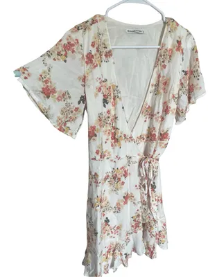 Abercrombie & Fitch Floral Flutter Sleeve Wrap Mini Dress Small Cottagecore thumbnail 6