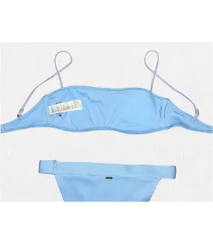 Abercrombie Fitch Ribbed Bikini Set S/M Blue Bralette Top Cheeky Bottom Swimsuit thumbnail 7