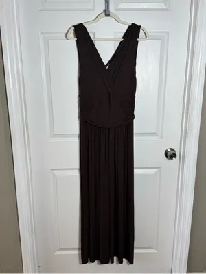 Max Mara Studio Brown Ruched Maxi Dress Size LG Stretch Sleeveless‎ thumbnail 9