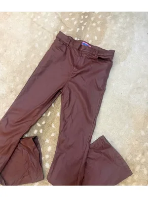 Edikted Brown Coated High Rise Flare Pants Size L Faux Leather Look Y2K thumbnail 3