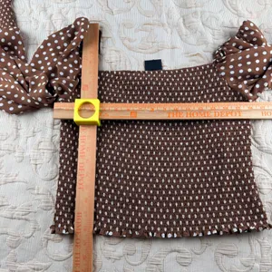 Gianni Bini Women's Brown Polka Dot‎ Smocked Puff Sleeve Angel Blouse XL thumbnail 8
