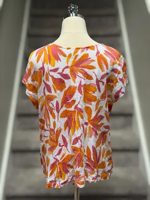 Cynthia Rowley Linen Boxy Floral Blouse Pink Coastal Beach Vacation Women’s XL‎ thumbnail 5