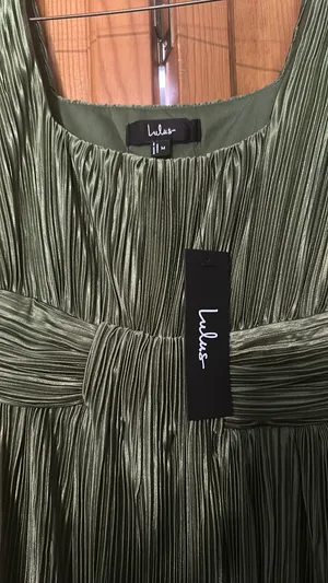 Ameena Olive Green Plisse Square Neck Sash Maxi Dress thumbnail 5