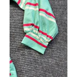 Womens Pink Mint Green Striped Colorblock Long Sleeve Shirt Top Pastel‎ SZ Small thumbnail 2