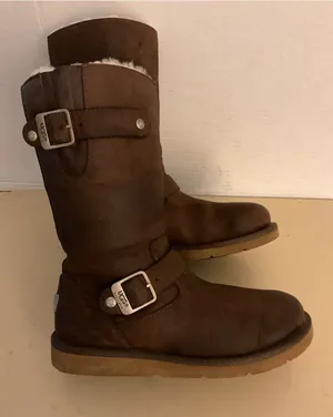 UGG women Brown Leather Shearling biker moto Boots US 6 thumbnail 1