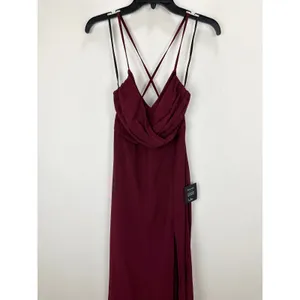 Lulus Event Ready Burgundy Backless Lace-Up Maxi Dress Chiffon Formal Small NWT thumbnail 6