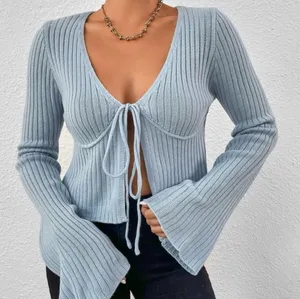 SheIn Sky Blue Self Tie Cottagecore Y2K Cardigan With Flared Sleeves Size Medium thumbnail 1