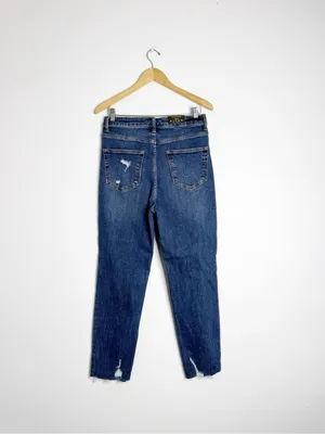 Risen Distressed Slim Boyfriend Jeans Size 30/11 High Rise Raw Hem NWT thumbnail 2