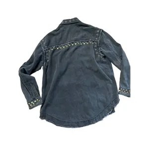 Free People We The Free studded denim chambray button‎ down washed black XS thumbnail 3