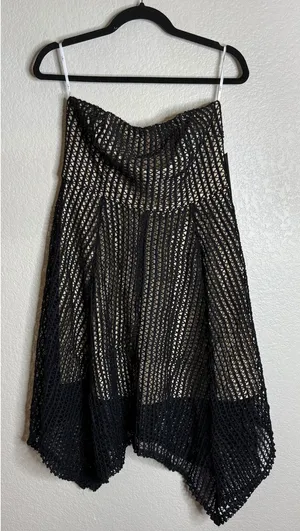 Lulus L Lenaya Strapless Dress‎ Black Crochet Handkerchief Hem Mesh Overlay NEW thumbnail 1