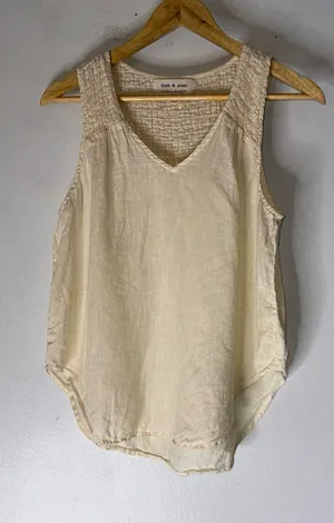 Cloth & Stone Sleeveless Linen‎ Smocked Detail Cream Top XS thumbnail 1