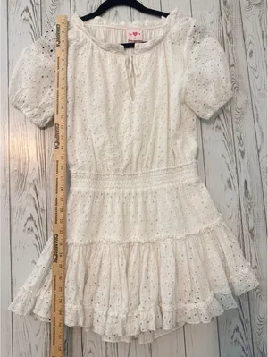 Buddy Love White Eyelet Dress S Mini Ruffle Puff Sleeve Boho thumbnail 8
