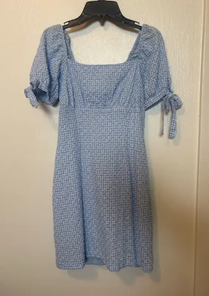 Altar'd State Dress Mini Blue Gingham with flowers thumbnail 1