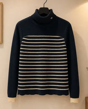 Lauren Ralph Lauren Black and Gold Metallic Striped Ribbed Turtleneck Sweater thumbnail 1