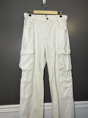 Cotton On Cargo Wide Leg Jeans Womens 10 White Light Wash Relaxed Denim thumbnail 2