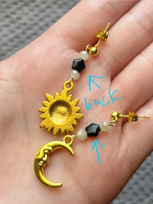 Handmade gold tone moon & sun boho fairly retro hippie dangle earrings 🌞🌙✨ 🍃 thumbnail 6