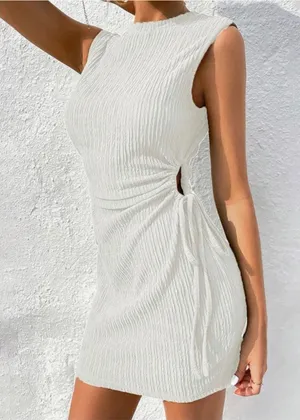 NEW Crewneck Polka dot Cut Out Sides Sundress Ribbed Mini Dress S thumbnail 1