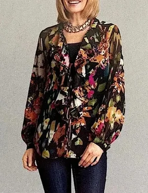 CAbi Floral Ruffle Tie Front Sheer Blouse // Size Small thumbnail 1