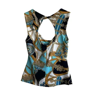 Cache VTG Y2K Top Sz S Draped Neck Sleeveless Equestrian Print Cut Out Back thumbnail 2