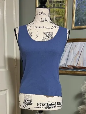 Vintage Jones New York Blue Fitted Tank M 90s Y2K Minimalist thumbnail 4
