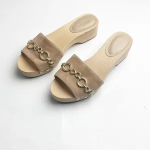 ANN TAYLOR Missy Leather Dominican Sand Chain Wooden Mule Clog Slides, Size 7 thumbnail 9