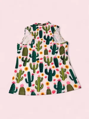 Sleeveless Cactus Print Golf Tank Top - White & Green thumbnail 2