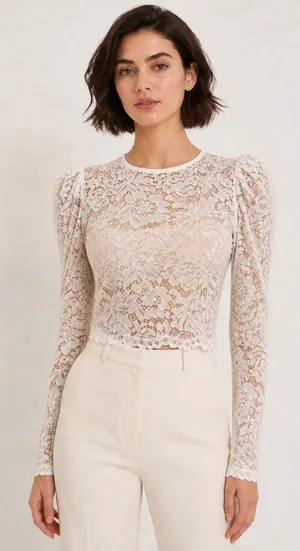 Generation Love White Floral Lace Puff Sleeve Cropped Top Size XXS thumbnail 1