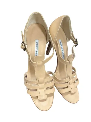 Manolo Blahnik womens italian handmade beige leather 4" heels sz 10/40 SKU 10740 thumbnail 14