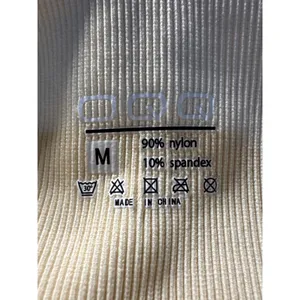 Ribbed‎ Long Sleeve Crop Top Thumbhole Leggings Set Workout Athleisure Cream M thumbnail 2