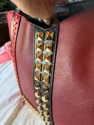 Red Black and Gold Studded Michael Kors Purse. Large. thumbnail 2