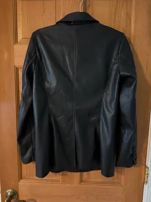 Classic Black Faux Leather Women's Blazer Jacket SIze Small thumbnail 2