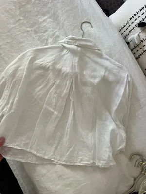 H&M cropped linen blouse button down thumbnail 6