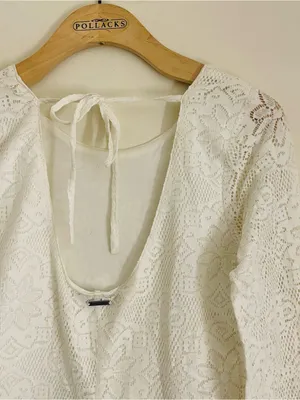 Element Eden White Lace Bell Sleeve Mini Dress NWT Medium Boho Festival thumbnail 5