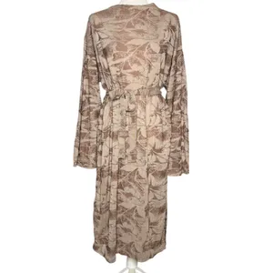 Zara Midi Dress Sz Large Long Mock Neck Party Career Belt Neutral Floral Stretch thumbnail 3