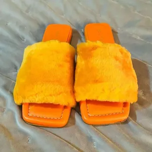 BEAUTIISOLES Faux Fur Sofie Slide Orange Shearling Leather 7.5 NIB thumbnail 3