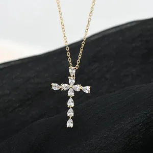 Zircon Cross Necklace Gold thumbnail 2
