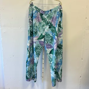 Cuddl Duds Tropical Palm Print Wide Leg Pants Blue Green Purple XL High Waist thumbnail 2