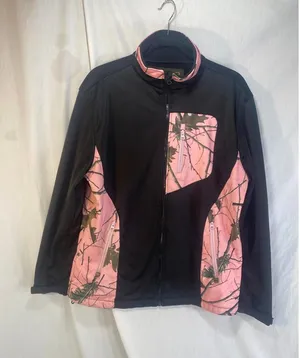 Trail Crest Woman Black Med Pink Camo Full Zip Softshell Jacket Hunt Hike thumbnail 1