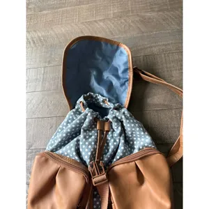 Bodhi Unisex Drawstring Mini Backpack Bag with Dual Zipper Pockets,‎ Denim Dots thumbnail 7