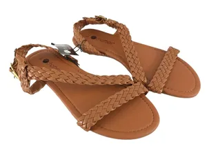 Chatties Womens Sandals Strappy Faux Leather Braided Brown Buckle Size 7-8 thumbnail 1